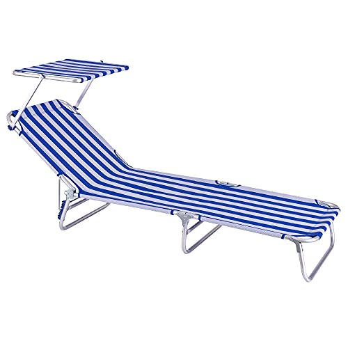 Espreguiçadeira de Praia LOLAHOME com Guarda-Sol (Azul) LOLAhome - Móveis de exterior - guarda-sol, azul