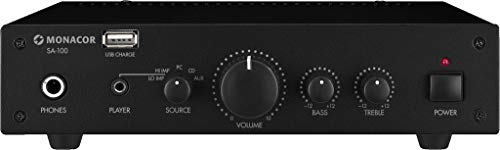 Amplificador Estéreo MONACOR SA 100 (20 W) MONACOR - Amplificadores de áudio - 20 w, silencioso, usb, selector de fonte, volumem controlo