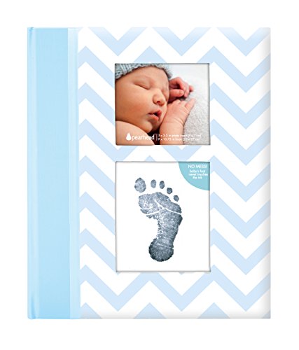 Diário Infantil PEARHEAD Chevron Baby Book - Azul/Branco Pearhead - Álbuns de fotos - diário infantil, pearhead chevron baby book, azul branco, registrar dias, capa cartão resistente, abertura fotografia