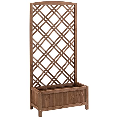Caixa de Plantio Outsunny | Madeira | Suporte para Plantas Trepadeiras | 60 x 30 x 122.5 cm - Natural Outsunny - Móveis de exterior - madeira, suporte, plantas trepadeiras, natural
