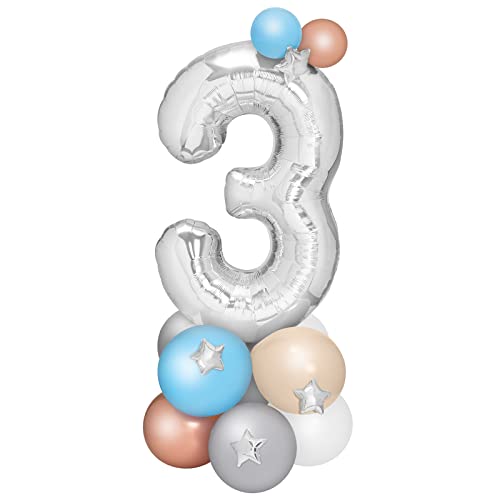 Brinquedo de Festa GLOBO Globo Número 3 Foil Base Latex Color Prateado (15 unidades) PARTYLOSOPHY LOVE TO CELEBRATE LIFE - Brinquedos - fofa, prateado, látex, brinquedo