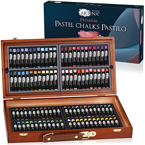 Conjunto de 96 Lápis Pastel ARTINA Soft Pastels sellvin AG - Pasteis de cera - 96 cores, pastéis suaves, alta qualidade, caixa de madeira