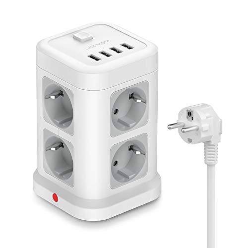 Extensão Elétrica JSVER 8 tomadas (3680 W - Tipo F - Branco) J&V Technologie GmbH - Fios e cabos elétricos - 8 tomadas, 4 portas usb, 3680 w, interruptor on/off