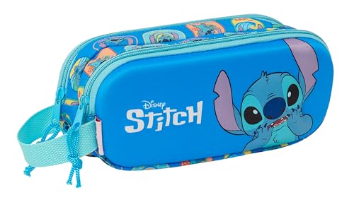 Estojo Infantil STITCH 3D (Azul - Poliéster) safta - Organizadores de mesa - estilo stitch, poliéster, alça, 27x19 cm