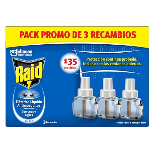 RAID Repelente Elétrico Líquido 135 Noites Raid - Repelentes de insetos domésticos - repelente elétrico, 135 noites, mosquitos comuns, tigre