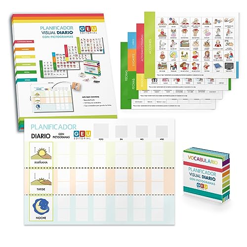 Planificador Diário com Pictogramas Geu Editorial GEU - Calendários, organizadores e planejadores - planificador, diário, pictogramas, 180 peças, adesivos de velcro