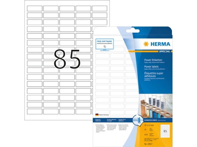 Herma Labels white 37x13 SuperPrint 2125 pcs. HERMA - Etiquetas e tags - 2125 pcs, a4, superprint