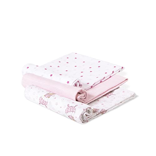 Conjunto de 3 Panos Higiénicos PARACAIDISTA Rosa (Tam: 0-6 meses) Interbaby - Toalhas - pano higiênico, paracaídas, rosa, 0-6 meses