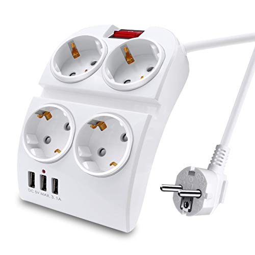 Extensão Elétrica EXTRASTAR com Interruptor e 3 Portas USB (4 Tomadas - Tipo F - 1.5m) EXTRASTAR - Fios e cabos elétricos - interruptor, 3 portas usb, 4 tomadas, 1.5m
