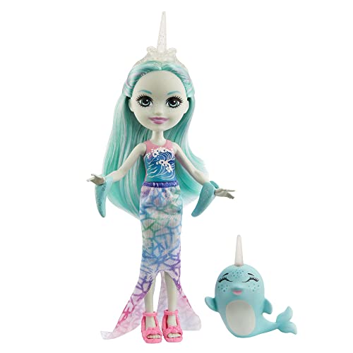 Boneco de brincar Enchantimals Naddie narwhal Enchantimals - Bonecas - narwhal, 15,5 cm, corpete azul, animal