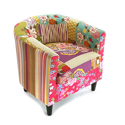 Poltrona VERSA Patchwork (Rosa - Espuma e Tecido - 56 x 62 x 64 cm) VERSA - Cadeiras - rosa, espuma, tecido, 56x62x64 cm