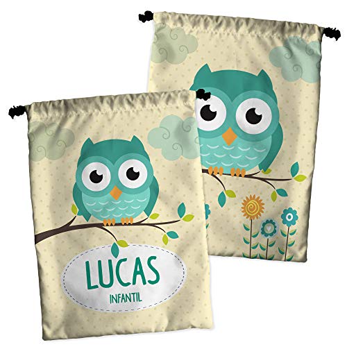 Bolsa de Merenda LOLA PICS com Nome (Castanho - Poliéster) LolaPix - Sacos de armazenamento de alimentos - personalizável, fácil de limpar, nome do filho, 30x23 cm