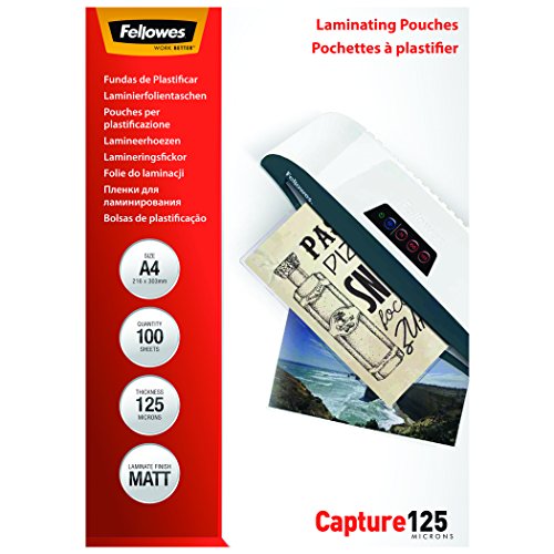 Pack 100 Plastificadores FELLOWES A4 Transparente Fellowes - Filme de laminação, pochetes e folhas - 100 laminadores, transparente, a4, 125mm