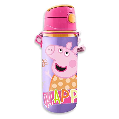 Garrafa Cantimplora PEPPA PIG Alumínio (600 ml) Kids Licensing - Garrafas de engarrafamento - 600 ml, alumínio, botão automático, BPA livre