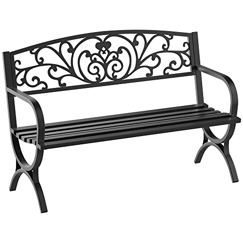 Banco de Jardim OUTSUNNY (Preto - Aço - 127x60x85 cm) Outsunny - Bancos de exterior - preto, aço, 127x60x85 cm