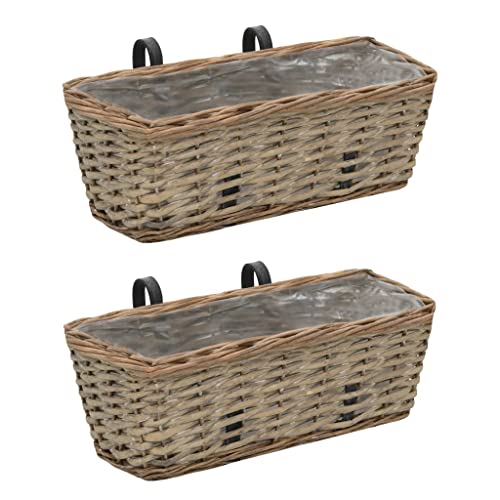 Conjunto de 2 Plantadeiras de Varanda VIDAXL em Vime com Revestimento a PE - 40 cm vidaXL - Móveis de exterior - plantadeira, vime, revestimento, pé