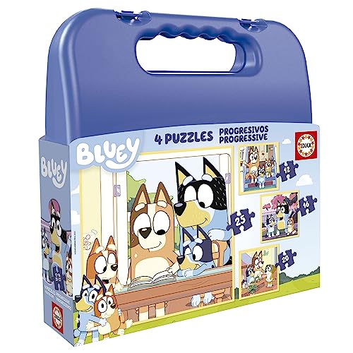 Puzzle EDUCA BORRAS Set Four Progresive Puzzles with Bluey Characters Educa Borrás - Quebra-cabeças de encaixar - puzzle, educa borrás, progressive puzzles, bluey characters, 4 puzzles, different sizes