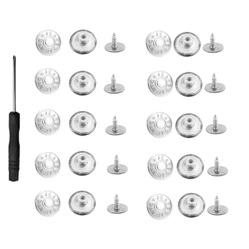 Conjunto de 10 botões para jeans com chave de fenda 17 mm PLATEADO Aeuezxx - Fixadores e fechos de artesanato - botões, jeans, chave de fenda, 17 mm, prateado
