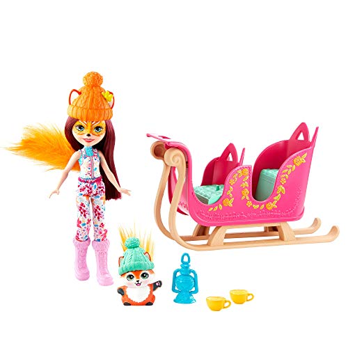 Conjunto de bonecos e acessórios ENCHANTIMALS GJX31 Enchantimals - Conjuntos de brinquedos - conjunto, bonecos, acessórios, enchantimals, gjx31, felicity renard, esqui, flick, trenó, lanternas, tigelas de chocolate quente
