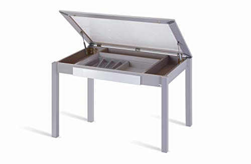 Mesa de Cozinha com Gaveta Portus Salsa | 110 x 70 cm - Branco PORTUS - Mesas de cozinha e sala de jantar - 110x70 cm, gaveta dupla, vidro branco, tampo elevável