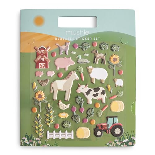 Mushie Reusable Stickers Book Farm Animals mushie - Brinquedos - reutilizáveis, animais da fazenda, 3+, atividades