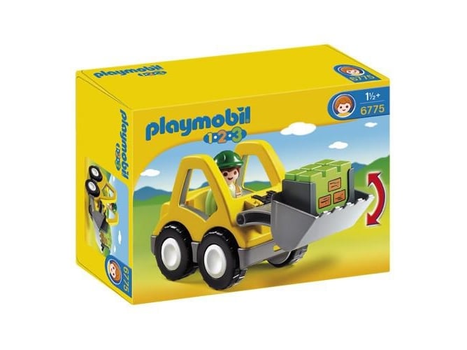 Playmobil 1.2.3 6775 - ruspo com escavadora móvel (Jogos de Sociedade) PLAYMOBIL - Conjuntos de brinquedos - escavadora móvel, pára-brisas amovível, cabine aberta, figura com acessórios