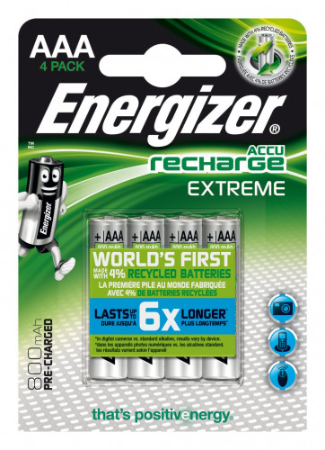 Pilha Recarregável ENERGIZER Accu Recharge Extreme 800 Energizer - Baterias de uso geral - nimh, AAA, 800 mah, recarregável