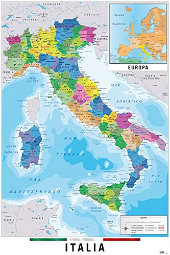 Poster ERIK EDITORES Mapa Itália Físico Político Grupo Erik Editores - Livros - mapa itália, físico político, papel brilho, qualidade