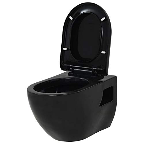 Sanita vidaXL Inodoro de cerâmica montagem em parede preto wc vidaXL - Acessórios de encanamento - cerâmica, montagem em parede, preto