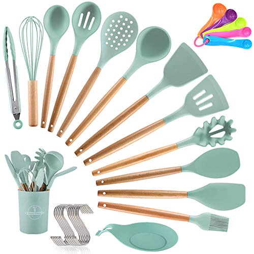 Conjunto de Utensílios de Cozinha em Silicone com Punho de Madeira - 14 Peças TOPSEAS - Conjuntos de utensílios de cozinha - silicone, 14 peças, madeira, cozinha