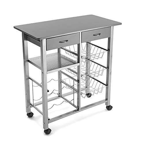 Carrinho de Cozinha VERSA Leicester (Madeira e Metal - 82x40x76cm) VERSA - Carrinhos de cozinha e jantar - madeira, metal, 82x40x76cm, cozinha
