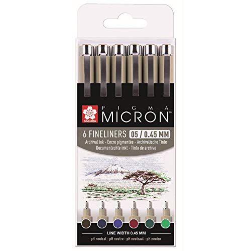 Canetas de Feltro FINETEK 0007-006 (Multicor - 6 Unidades) Sakura - Canetas - multicor, 6 unidades, tinta à base de água, ponta 0,5 mm