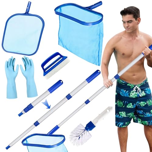 Rede de Limpeza para Piscinas NCKIHRKK | Cinzento NCKIHRKK - Móveis de exterior - alumínio, plástico, telescópico, azul