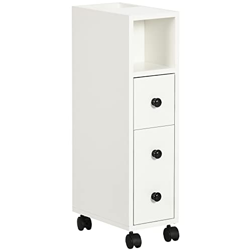 Armário de Casa de Banho Kleankin | 18 x 30 x 68.5 cm - Branco SPANISH AOSOM - Armários de armazenamento e armários de bloqueio - 2 prateleiras, 1 gaveta, 1 armário, melamina