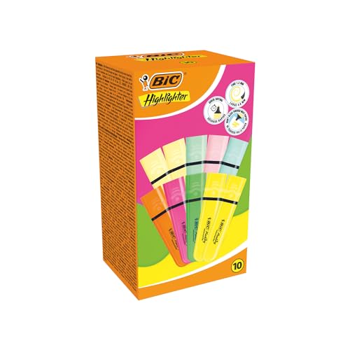 Marcador Flattaker Bic Highlighter Pastel (Multicor - 10 Unidades) BIC - Marcadores de texto - multicor, 10 unidades, pastel