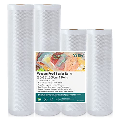 YISH Bolsas Vácuo Alimentos: Bolsas para Embalar a Vácuo, 4 Rolos de Plastificar YISH - Bolsas para seladoras a vácuo - 4 rolos, plastificar, reciclável, 100% reciclável