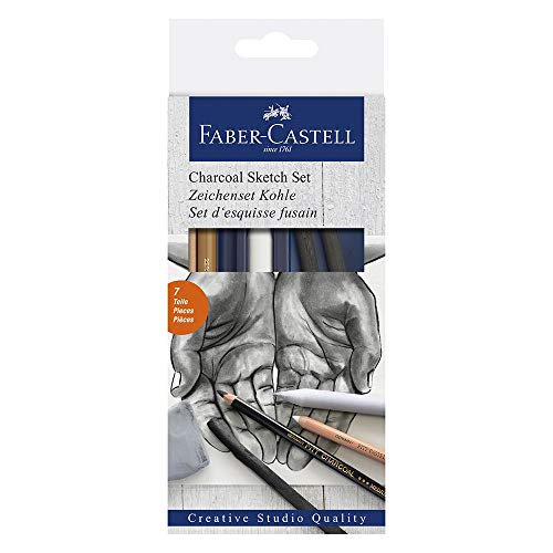 Lápis de Carvão FABER-CASTELL 1000 (Preto - 3 Unidades) Faber-Castell - Carvões de arte - preto, 3 unidades, 6-11 mm, pitt pastel branco
