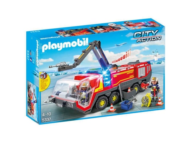 PLAYMOBIL City Action - Camião de Bombeiros no Aeroporto (Idade Mínima: 4) PLAYMOBIL - Conjuntos de brinquedos - bombeiros, aeroporto, braço articulado, efeitos de água