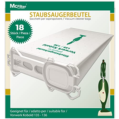 18 Bolsas de Pó para Aspirador Vorwerk Kobold 135/136 McFilter - Acessórios de aspirador - 18 bolsas, pó, aspirador, Vorwerk Kobold 135/136, rendimento óptimo, filtrado