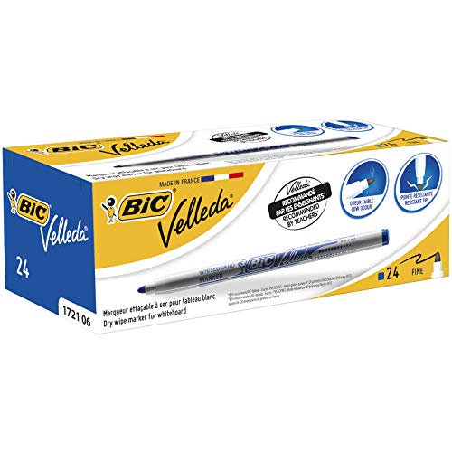 Marcador Bic Velleda Azul Ponta Fina (Caixa de 24) BIC - Marcadores e marcadores de texto - bic, vedella, azul, ponta fina, caixa 24