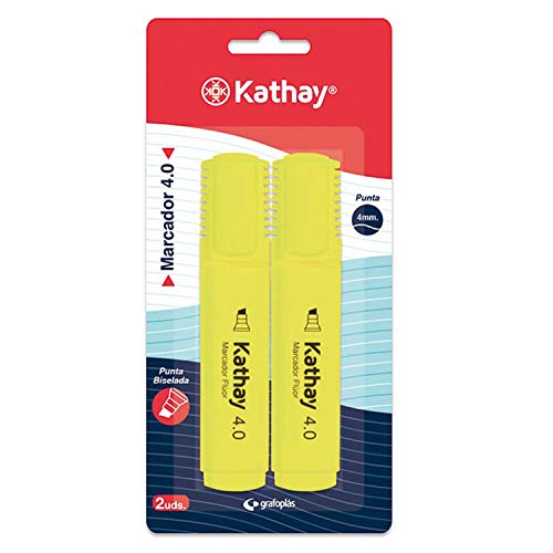 Pack 2 Marcadores KATHAY 86211960 Ponta Biselada Amarelo Grafoplas del Noroeste,S.A. - Marcadores e marcadores de texto - ponta biselada, amarelo, fluorescente, 4 mm