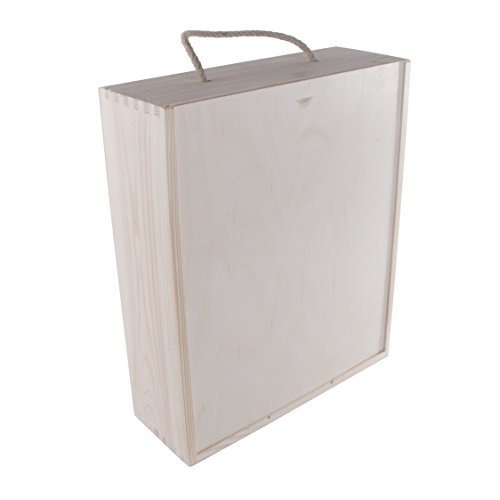 Caixa de Madeira para Vinho com Tampo e Alça (Castanho) SEARCH BOX - Recipientes de armazenamento doméstico - madeira, tampo, alça, castanho