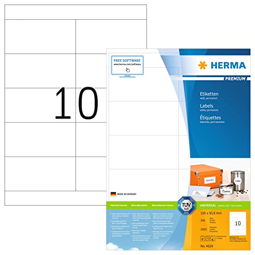 Herma Universal labels white A4 Movables 105x50,8 SuperPrint 200 pcs HERMA - Etiquetas e tags - herma, etiquetas brancas, a4, superprint, movíveis