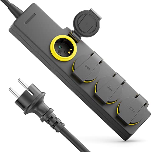 Extensão Elétrica DELEYCON com 4 tomadas e cabo de 5 m para uso exterior deleyCON - Fios e cabos elétricos - extensão elétrica, 4 tomadas, cabo 5m, uso exterior