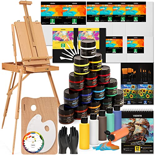 Kit de pintura VISWIN Kit de pintura acrílica de luxo VISWIN - Kits de desenho e pintura - pinturas acrílicas, 6 cores, pincel grande, aplicável em várias superfícies