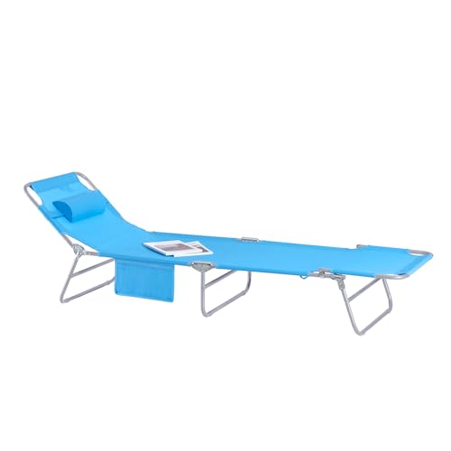 Espreguiçadeira Dobrável com Almofada Azul SOBUY sobuy - Móveis de exterior - dobrável, almofada, azul