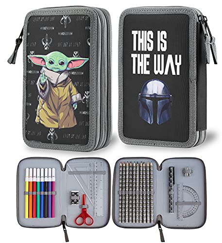 Estojo DISNEY The Mandalorian (Idade Mínima Recomendada: 3 anos) Cerdá - Estojos para canetas e lápis - 2 compartimentos, bolso exterior, lápis de cor, rotuladores, baby yoda