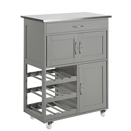 Mesa de Cozinha SOBUY FKW45-HG (Cinzento - Aço e Vidro - 87x37x86 cm) sobuy - Carrinhos de cozinha e jantar - madeira, plástico, aço, vidro, cinzento