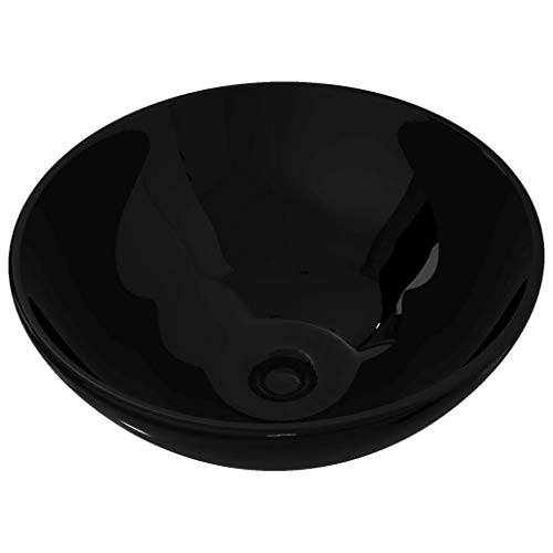 Lavatório VDX-REDONDO (Cerâmica - Preto) vidaXL - Acessórios de encanamento - cerâmica, preto