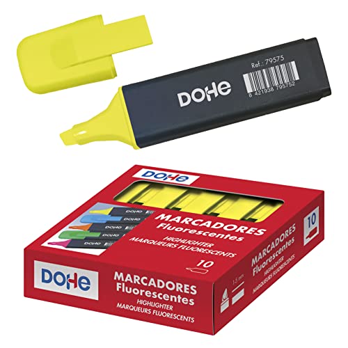 Caixa de Marcadores Fluorescentes DOHE 10 Unidades Amarelo Dohe S.A. - Marcadores e marcadores de texto - fluorescente, traço fino, compacto, 10 unidades